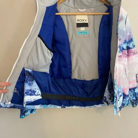 Roxy Size 10 Girls Snowboarding Skiing Jacket Coat Parka Winter Warm Pink Blue - Picture 3 of 8